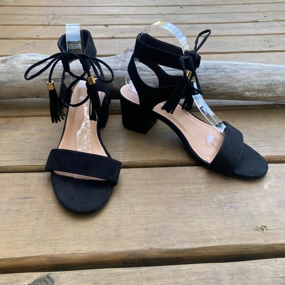 Top Moda black lace up ankle sandals - Picture 1 of 8